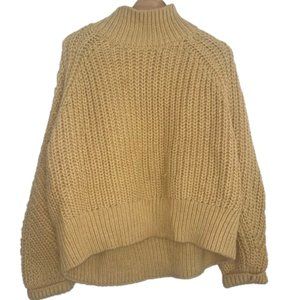 Oversized yellow chunky knit mock neck sweater - XL